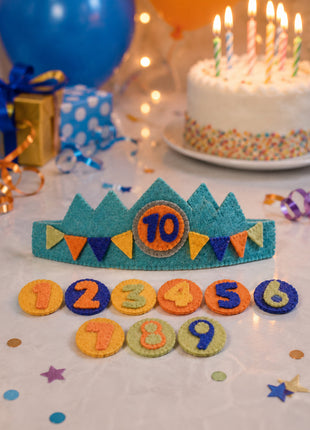 Handmade Wool Felt Birthday Crown Set for Boys – Interchangeable Numbers 1-10