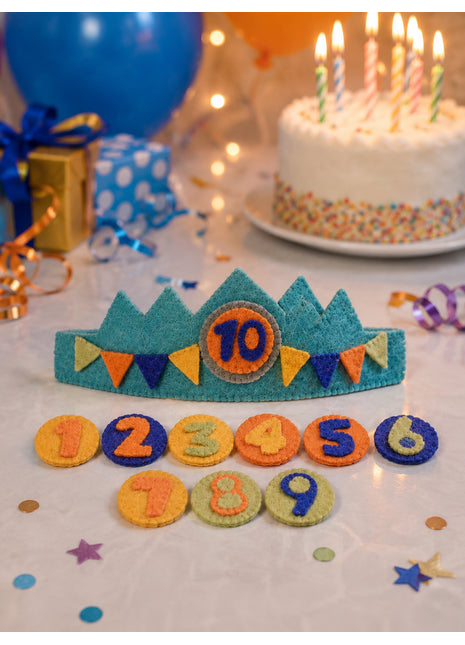 Handmade Wool Felt Birthday Crown Set for Boys – Numbers 1-10