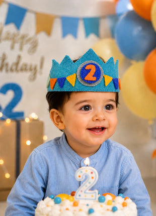 Handmade Wool Felt Birthday Crown Set for Boys – Numbers 1-10