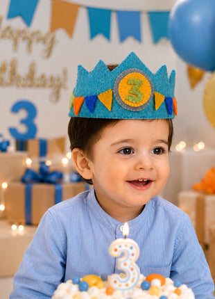 Handmade Wool Felt Birthday Crown Set for Boys – Numbers 1-10