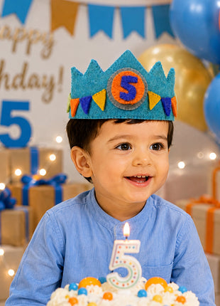 Handmade Wool Felt Birthday Crown Set for Boys – Numbers 1-10