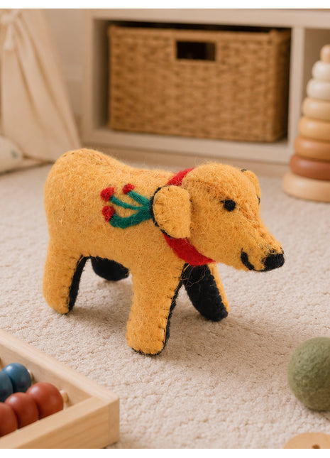 Handmade Wool Felt Bear Figurine – Cute Yellow Mustard Teddy Bear Toy