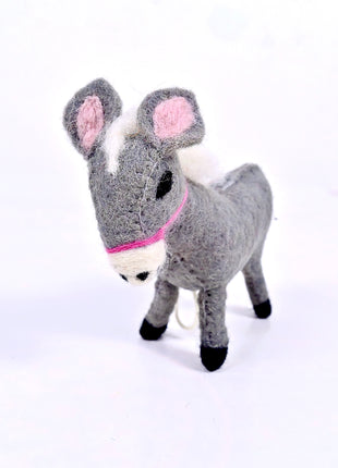 Handmade Wool Felt Donkey Hanging Ornament – Cute Miniature Farm Animal Nursery & Home Decor