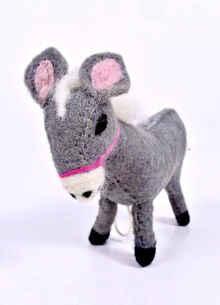 Handmade Wool Felt Donkey Hanging Ornament – Cute Miniature Farm Animal Nursery & Home Decor