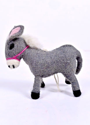 Handmade Wool Felt Donkey Hanging Ornament – Cute Miniature Farm Animal Nursery & Home Decor