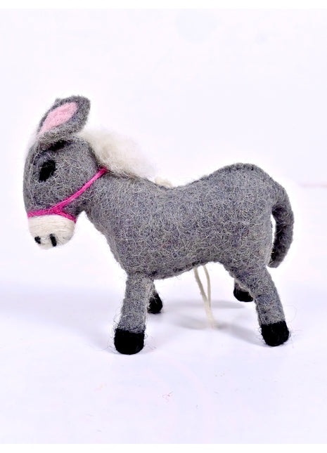 Handmade Wool Felt Donkey Hanging Ornament – Cute Miniature Farm Animal Nursery & Home Decor