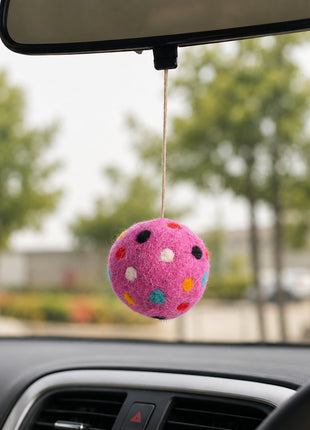 Handmade Wool Felt Polka Dot Car Charm – Pink Polka Dot Essential Oil Diffuser Ball Hanging Car Ornament