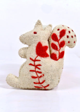 Handmade Wool Felt Squirrel Hanging Ornament – Nordic Embroidered Woodland Holiday Decor