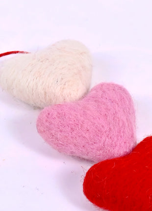Handmade Wool Felt Heart Hanging Ornament – Triple Valentine Hearts Garland Decor