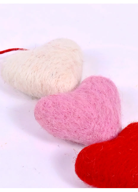 Handmade Wool Felt Heart Hanging Ornament – Triple Valentine Hearts Garland Decor