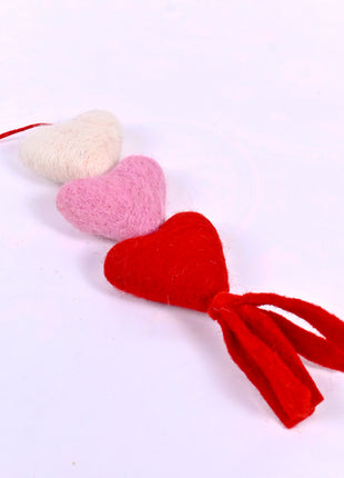 Handmade Wool Felt Heart Hanging Ornament – Triple Valentine Hearts Garland Decor