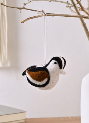 Handmade Wool Felt Bird Hanging Ornament – Cute Chickadee Songbird Miniature for Woodland Holiday