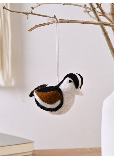 Handmade Wool Felt Bird Hanging Ornament – Cute Chickadee Songbird Miniature for Woodland Holiday