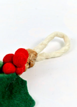 Handmade Wool Felt Holly Berries Christmas Door Hanger – Festive Holiday Wall Hanging & Tree Ornament Decor