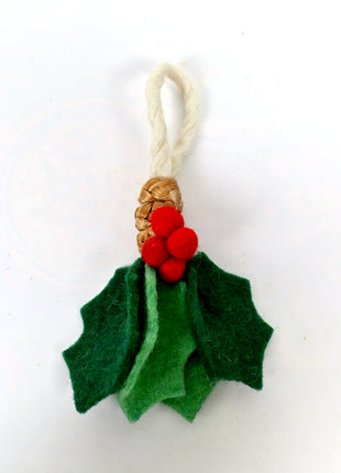 Handmade Wool Felt Holly Berries Christmas Door Hanger – Festive Holiday Wall Hanging & Tree Ornament Decor