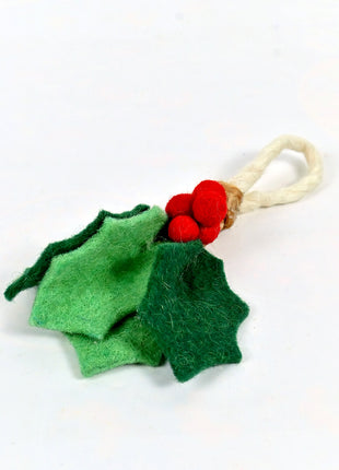 Handmade Wool Felt Holly Berries Christmas Door Hanger – Festive Holiday Wall Hanging & Tree Ornament Decor