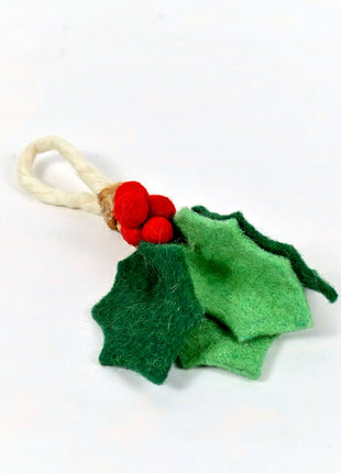 Handmade Wool Felt Holly Berries Christmas Door Hanger – Festive Holiday Wall Hanging & Tree Ornament Decor