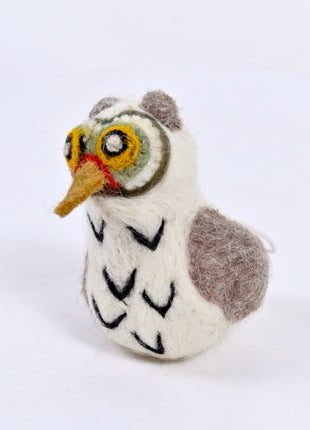 Handmade Wool Felt Owl Christmas Ornament – Cute Snowy Owl Figurine for Winter Woodland