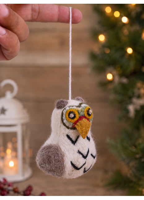 Handmade Wool Felt Owl Christmas Ornament – Cute Snowy Owl Figurine for Winter Woodland