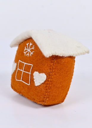 Handmade Wool Felt Gingerbread House Christmas Ornament – Festive Winter Cottage Holiday Tree Decor