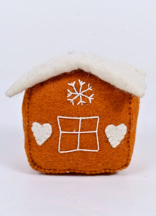 Handmade Wool Felt Gingerbread House Christmas Ornament – Festive Winter Cottage Holiday Tree Decor