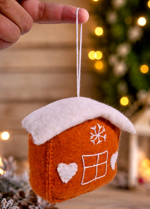 Handmade Wool Felt Gingerbread House Christmas Ornament – Festive Winter Cottage Holiday Tree Decor