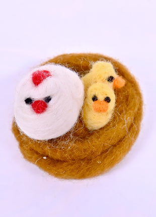 Handmade Wool Felt Hen and Chicks in Nest Figurine – Cute Spring Easter Bird Family Nursery & Shelf Decor