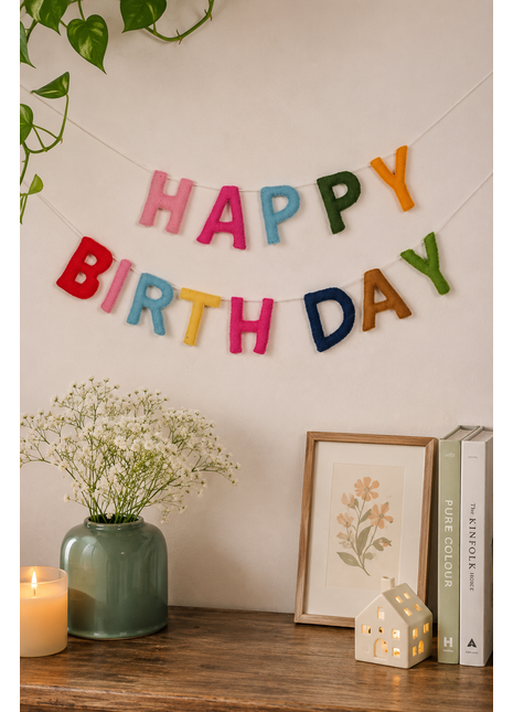 Happy Birthday Garland – Handmade Wool Felt Colorful Felt Banner for Birthday Party Decoration