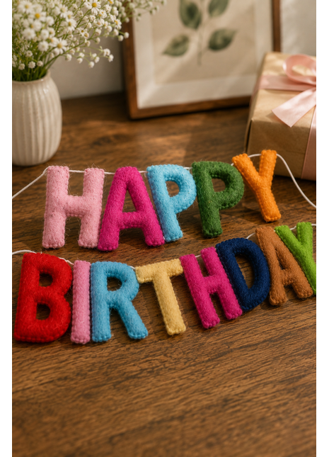 Happy Birthday Garland – Handmade Wool Felt Colorful Felt Banner for Birthday Party Decoration
