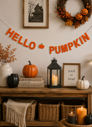 Hello Pumpkin Wool Felt Garland – Handmade Halloween Felt Banner for Autumn, Fall & Thanksgiving Home Decor