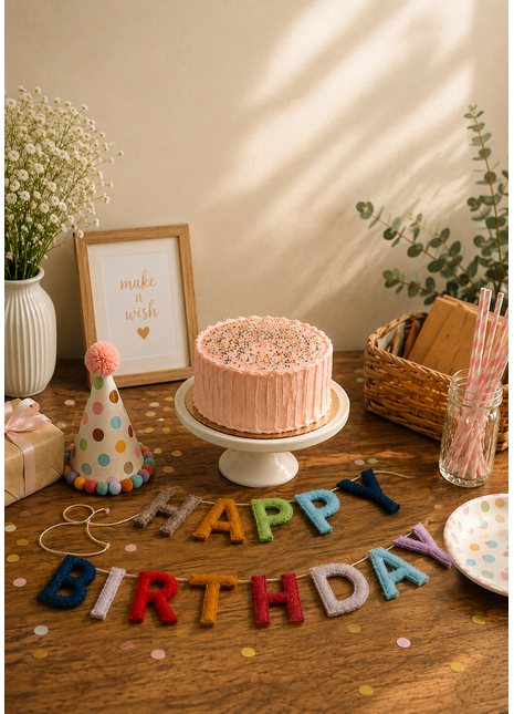 Happy Birthday Garland – Handmade Colorful Felt Banner for Birthday Party Decoration