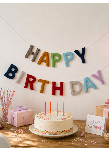Happy Birthday Garland – Handmade Colorful Felt Banner for Birthday Party Decoration