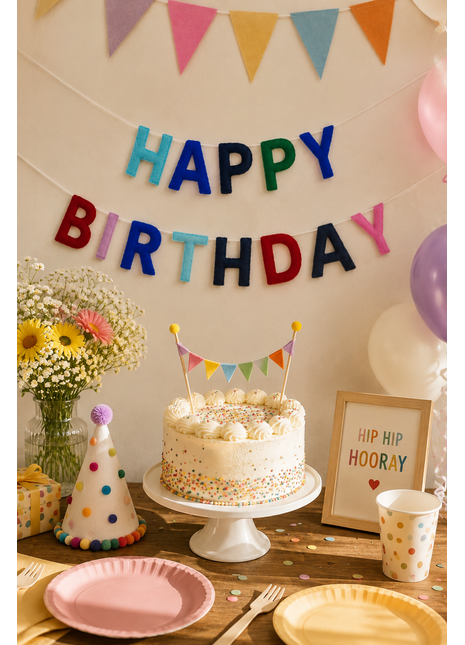 Happy Birthday Wool Felt Garland – Handmade Colorful Alphabet for Birthday Party Decorations