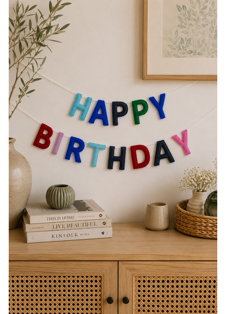 Happy Birthday Wool Felt Garland – Handmade Colorful Alphabet for Birthday Party Decorations