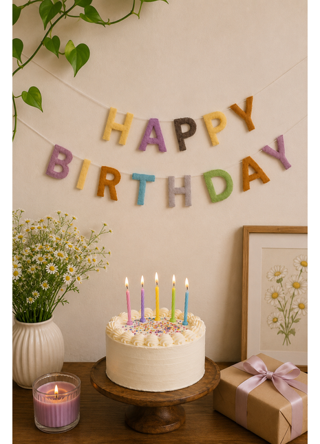 Happy Birthday Wool Felt Garland – Handmade Colorful Felt Banner for Birthday Party Decorations