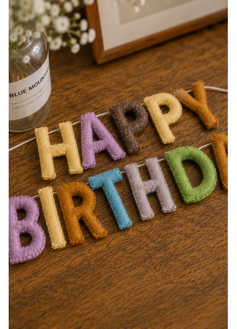 Happy Birthday Wool Felt Garland – Handmade Colorful Felt Banner for Birthday Party Decorations