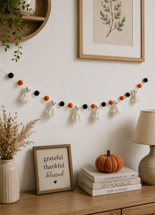Halloween Ghost Wool Felt Garland – Handmade White Ghost Felt Banner