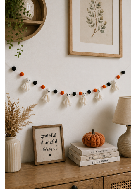 Halloween Ghost Wool Felt Garland – Handmade White Ghost Felt Banner