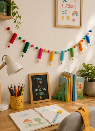 Colorful Pencil Wool Felt Garland – Handmade Crayon & Pencil Felt Banner for Kids Room