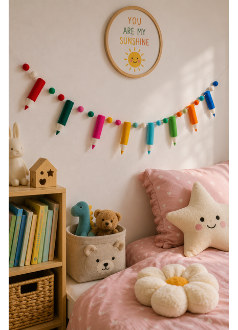 Colorful Pencil Wool Felt Garland – Handmade Crayon & Pencil Felt Banner for Kids Room