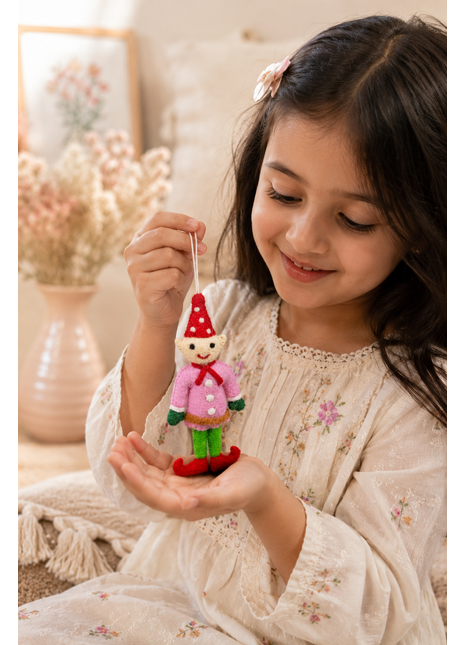 Handmade Wool Felt Christmas Elf Hanging Ornament – Festive Tree Decoration & Holiday Home Décor