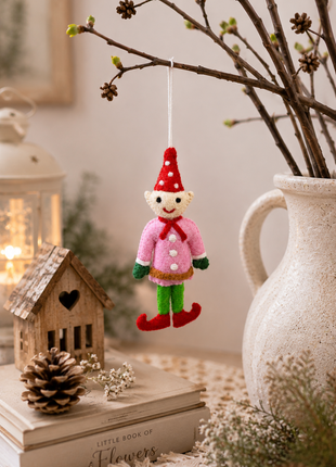 Handmade Wool Felt Christmas Elf Hanging Ornament – Festive Tree Decoration & Holiday Home Décor