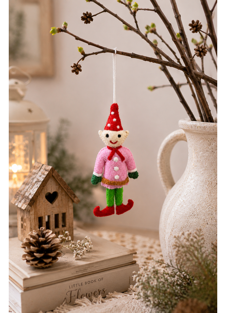 Handmade Wool Felt Christmas Elf Hanging Ornament – Festive Tree Decoration & Holiday Home Décor