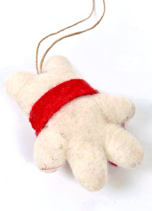 Handmade Wool Felt Polar Bear Hanging Ornament with Red Scarf – Christmas Tree Decoration & Holiday Home Décor