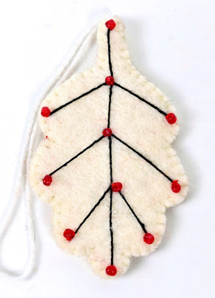 Handmade Wool Felt White Leaf Hanging Ornament – Christmas Tree Decoration & Nature-Inspired Holiday Décor