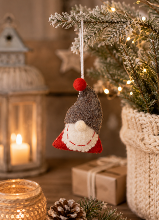 Handmade Wool Felt Gnome Face Hanging Ornament – Christmas Tree Decoration & Holiday Home Décor