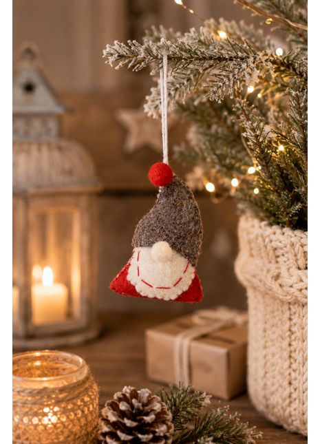 Handmade Wool Felt Gnome Face Hanging Ornament – Christmas Tree Decoration & Holiday Home Décor