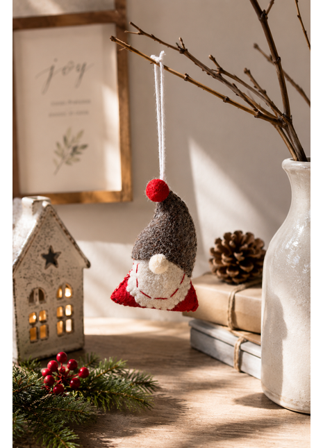 Handmade Wool Felt Gnome Face Hanging Ornament – Christmas Tree Decoration & Holiday Home Décor