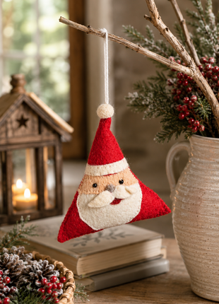 Handmade Wool Felt Santa Claus Triangle Hanging Ornament – Christmas Tree & Holiday Home Décor