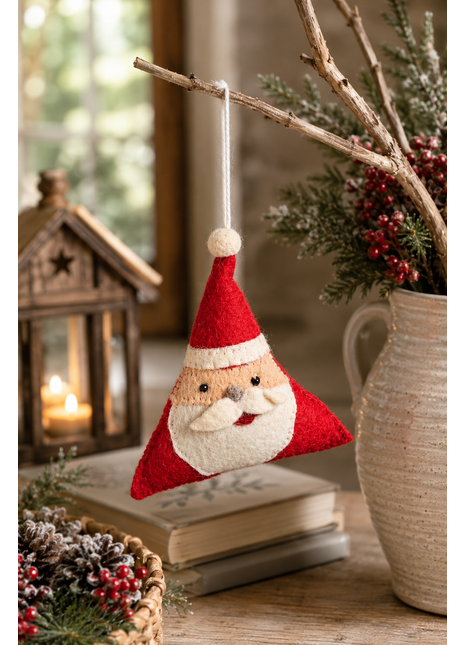 Handmade Wool Felt Santa Claus Triangle Hanging Ornament – Christmas Tree & Holiday Home Décor